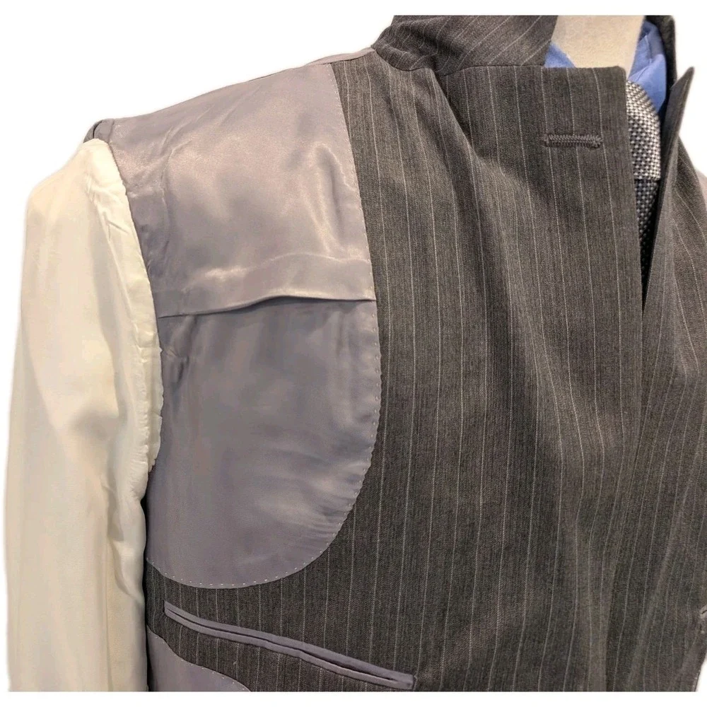 vtg Hart Schaffner Marx 44L 37x30 Suit Grey Pinstripe Union Made USA Import Wool